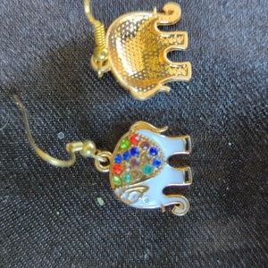 Pair of alloy elephant earrings with multi-colored crystals